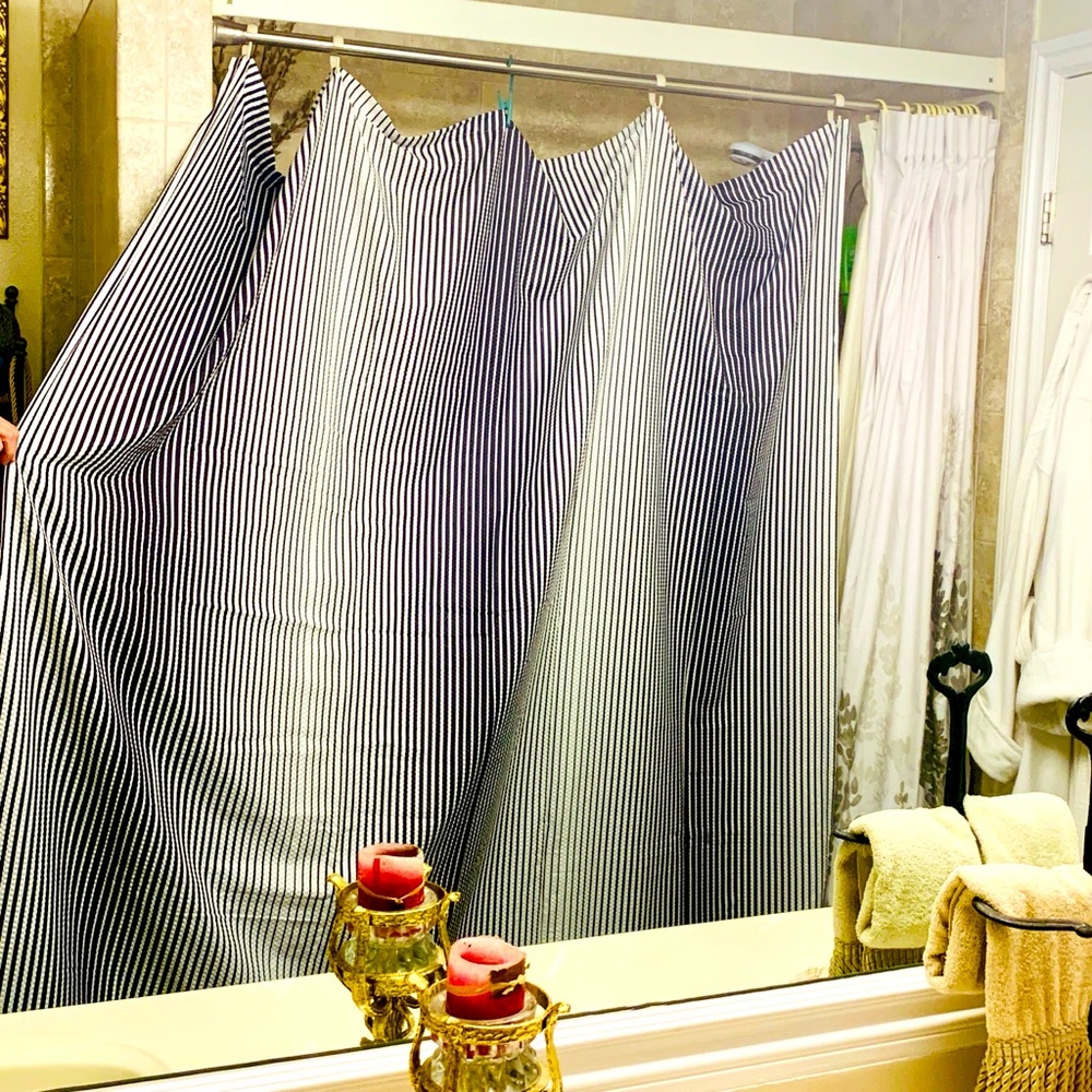 H Halston Studio Black & White Stripe Shower Curtain NWOT